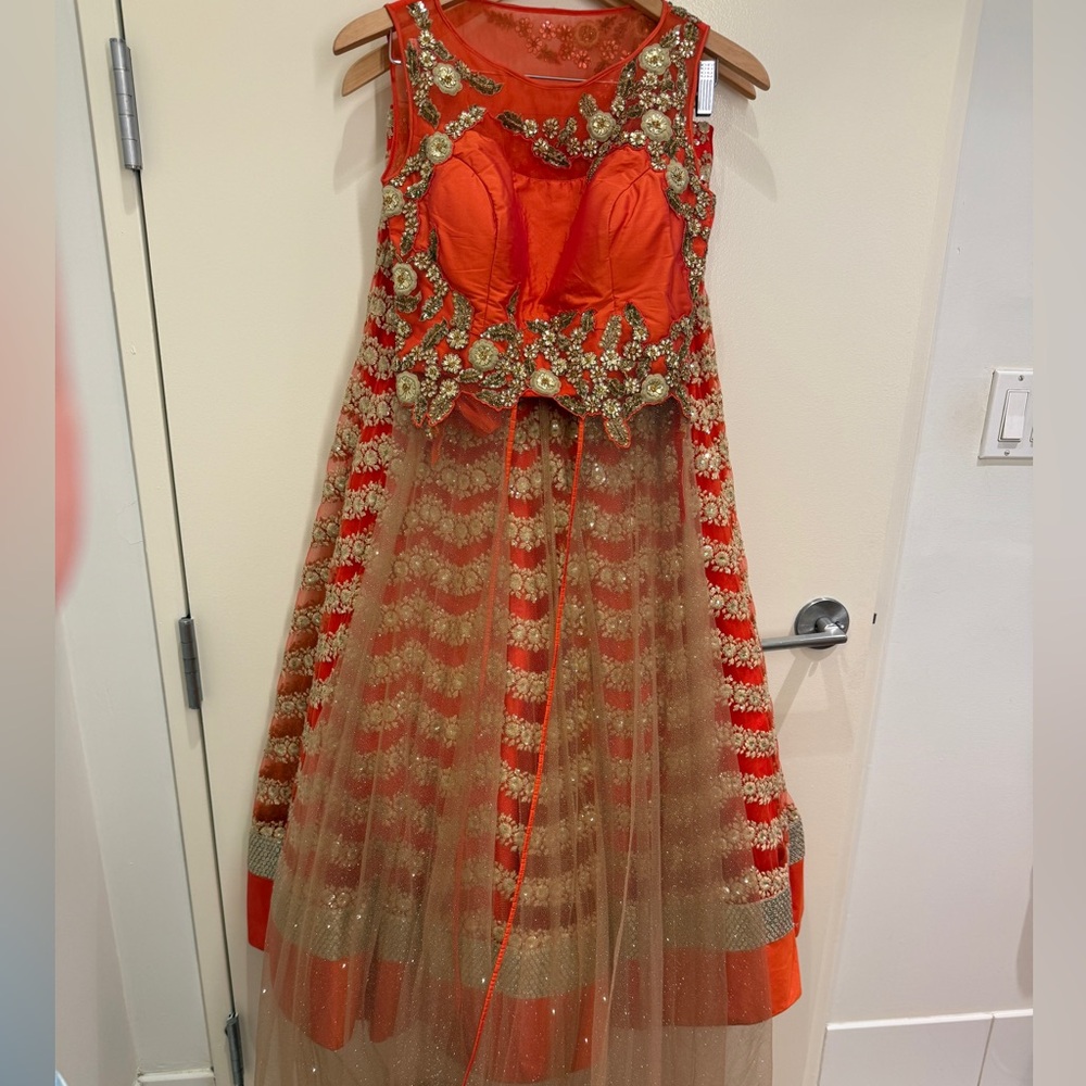 Elegant Orange and Gold Indian Lehengha